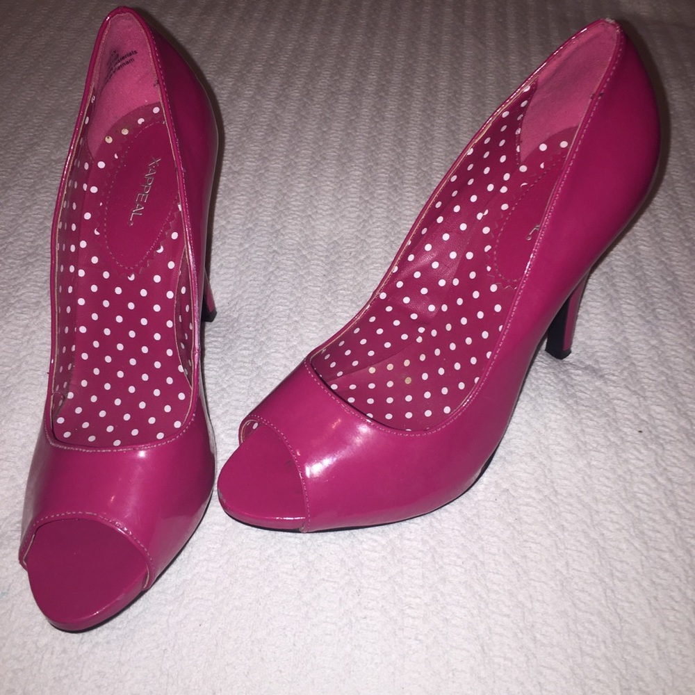 Pink polka dot high heel shoes